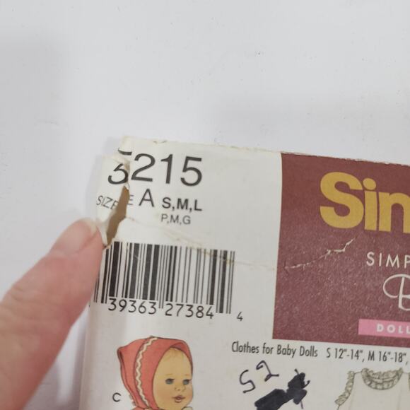 Simplicity Baby Doll 5215 Baby Doll Wardrobe Sm Med and LG Sewing Pattern Uncut - Picture 2 of 4